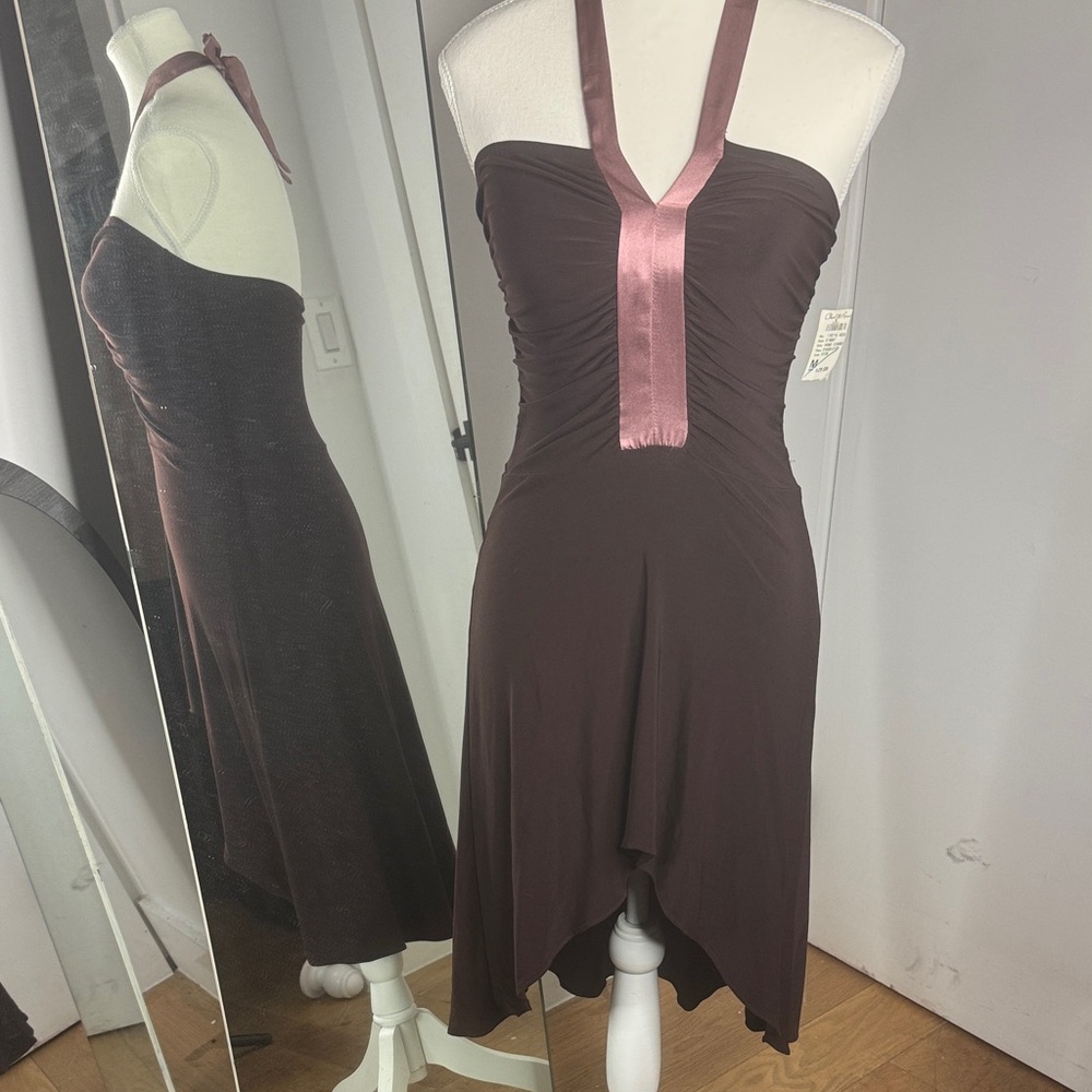 Vintage Y2K Brown Rouched High Low Dress - NWT - Sz Med